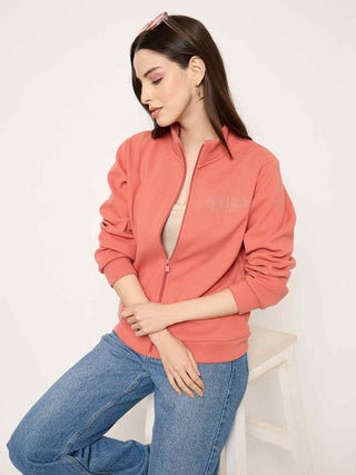 Madame Mock Neck Solid Peach Sweatshirt