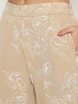 Madame Floral Print Top and Bottoms Beige Co-ord Set
