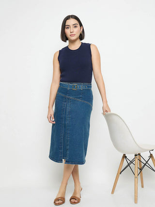 Madame Sleeveless Belted Denim Dress