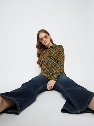 Madame Geometric Print Mustard Yellow Shirt