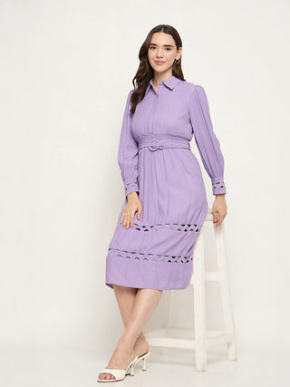 Madame Tiered Belted Lilac Maxi Shirt Dress