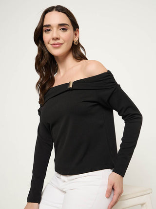Madame Black Ruched Off Shoulder Top