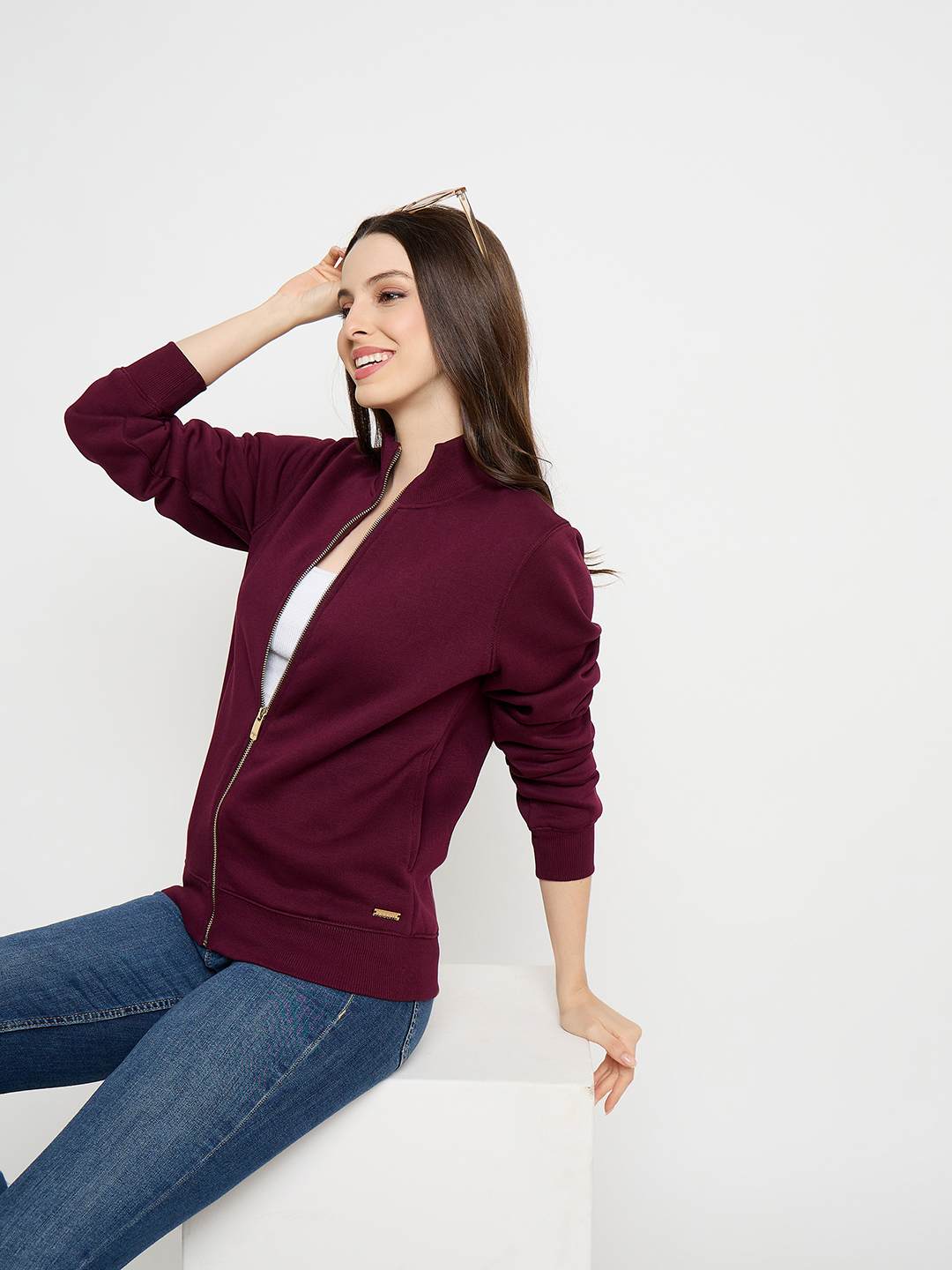 Madame Cotton Blend Zip Up Plum Sweatshirt color swatch