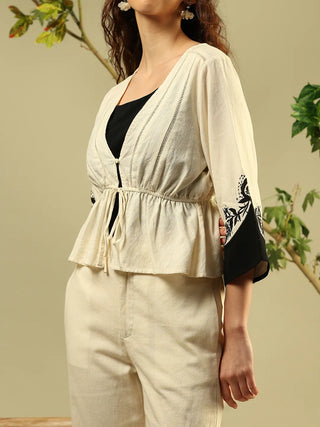 Madame Printed Viscose Blend Three Piece Off White Co-ord Set